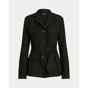 Lauren Ralph Lauren Black Belted Jacket Cotton Linen Herringbone New MSRP $365
